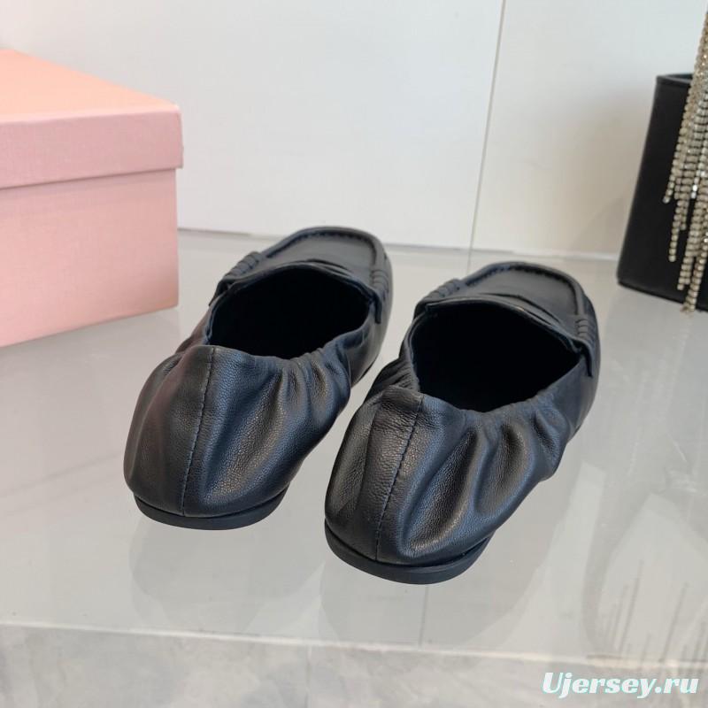 2025 Women Miu Miu Black Leather Loafers
