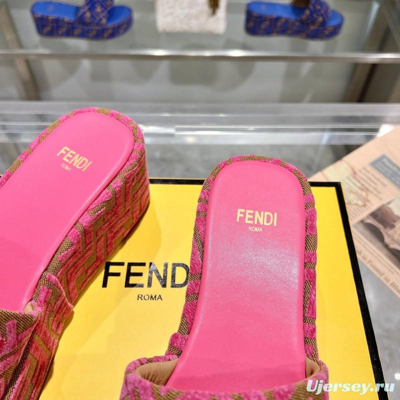 2025 Women Fendi Pink Canvas Slippers FF Jacquard KFY00240