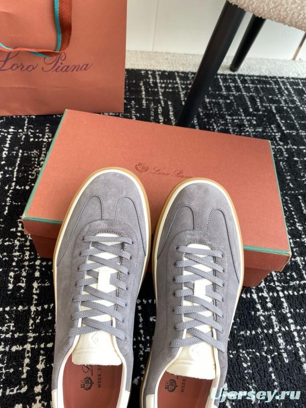 2024 Unisex Loro Piana Grey Suede Calf Leather Trainers MJ00320