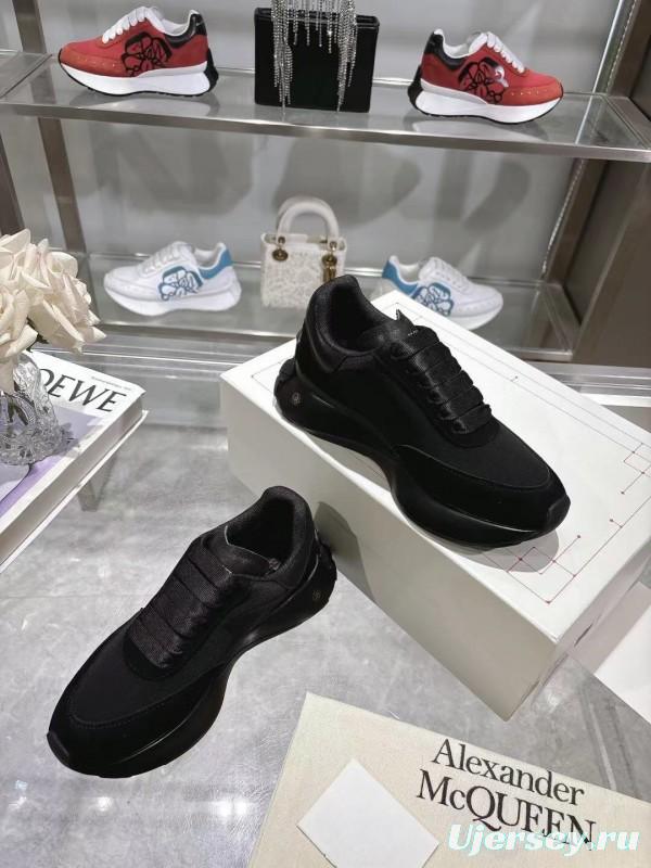 2025 Women Alexander McQueen Black Leather Mesh Sneakers LY00340