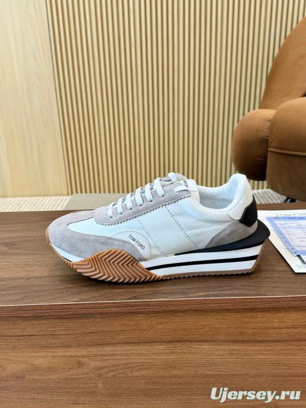 2025 Men TOM FORD White Grey Suede Leather Sneakers