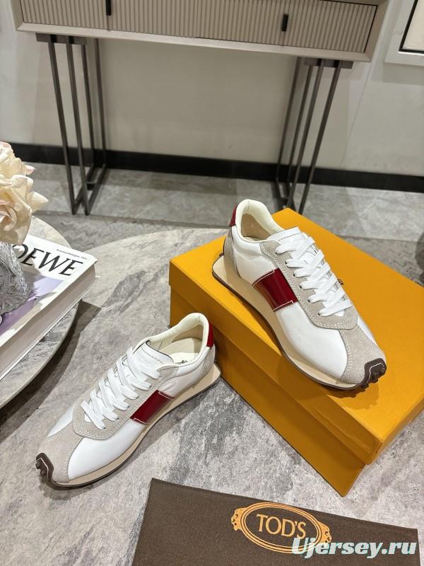 2025 Women TOD'S White Red Leather Suede Sneakers