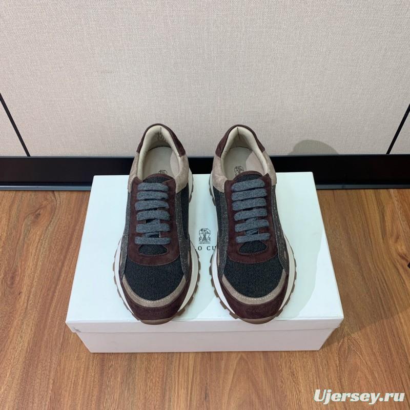 2025 Unisex Brunello Cucinelli Brown Beige Black Suede Leather Sneakers LY