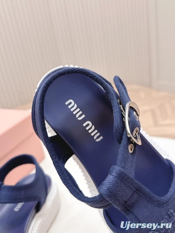 2025 Women Miu Miu Navy Canvas Sandals LY00420