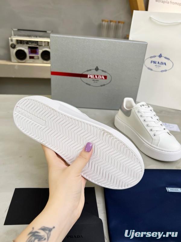 2024 Unisex Prada White Silver Leather Sneakers MJ00310