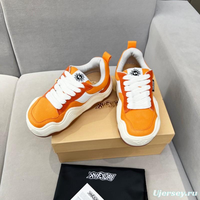 2025 Women HEYDAY Orange White Suede Canvas Wave Sneakers KFY00260