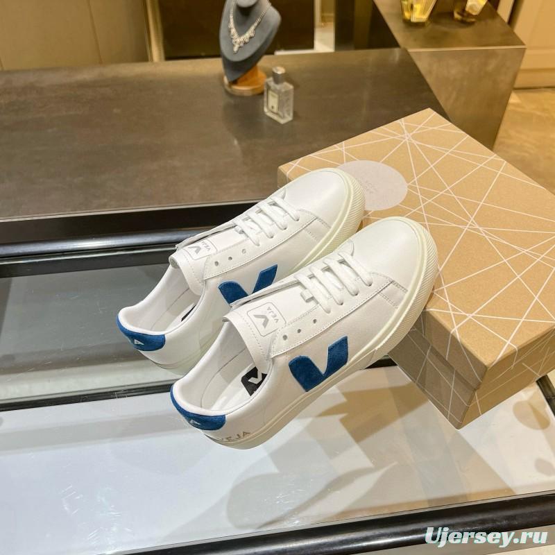 2025 Unisex VEJA White Blue Leather Canvas Sneakers MJ00240