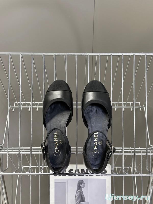 2025 Women Chanel Black Lambskin Sandals KFY00270