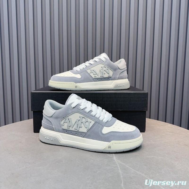2025 Unisex Amiri White Grey Leather Suede Sneakers MJ00360