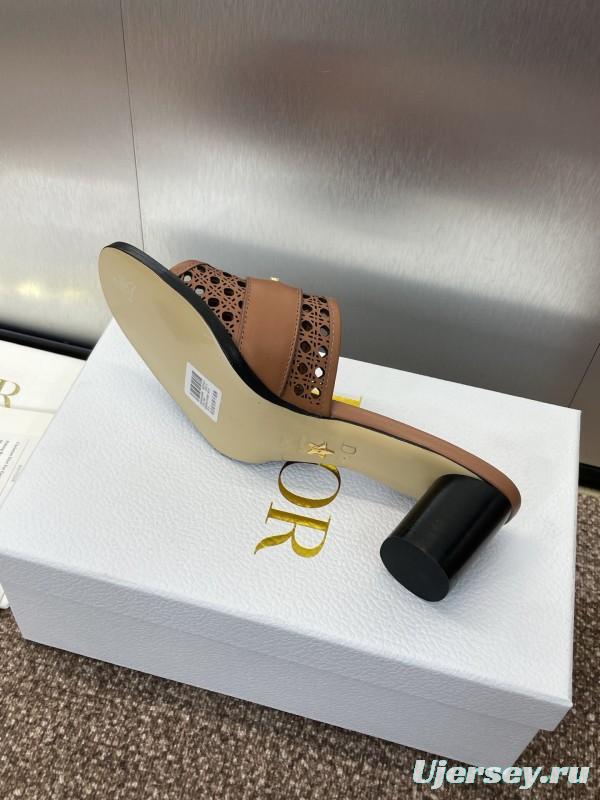 2025 Women Dior Brown Leather Sandals Christian Dior Paris KFY00310
