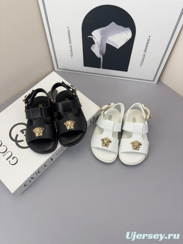 2025 Kids Versace Black White Leather Sandals