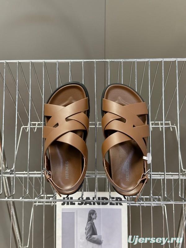 2025 Women Hermès Brown Leather Sandals