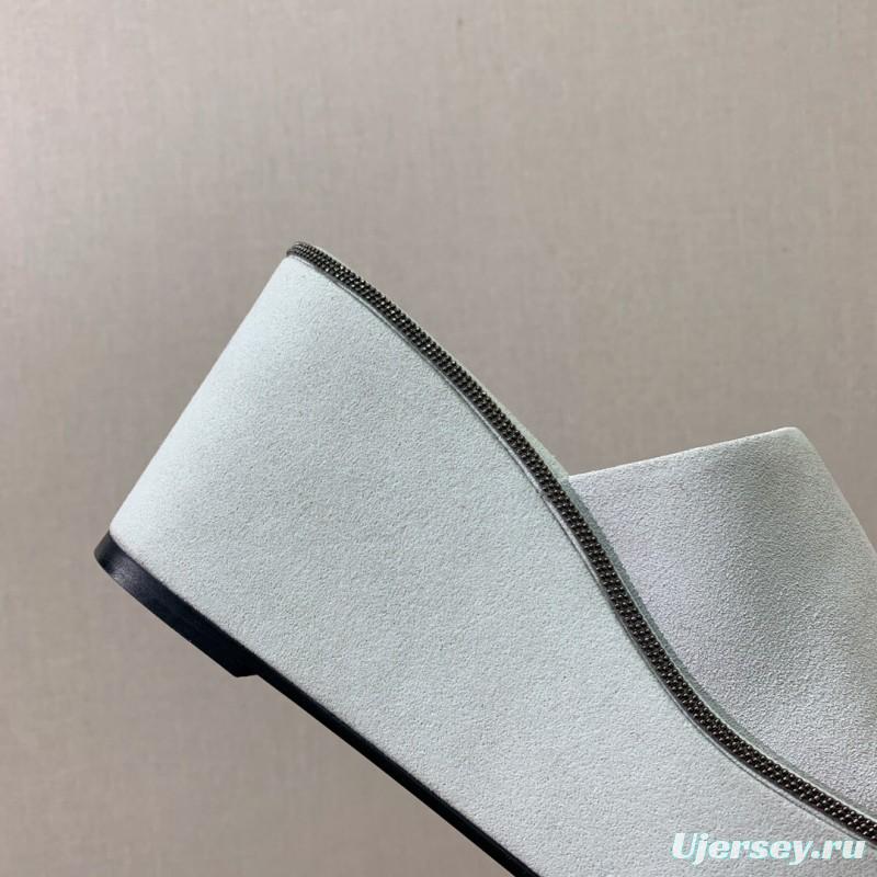 2025 Women BRUNELLO CUCINELLI White Suede Platform Slide Sandals Casual Craftsmanship LY00360(F)