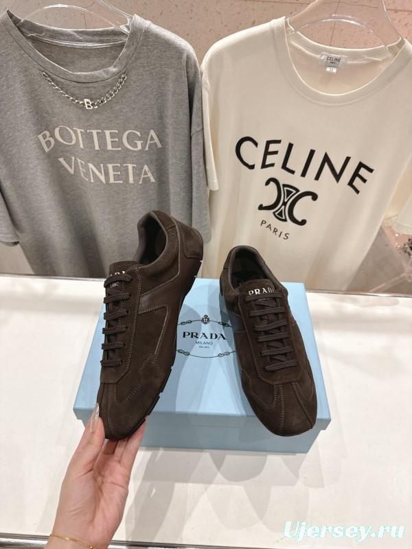 2025 Women Prada Brown Suede Lace-Up Sneakers