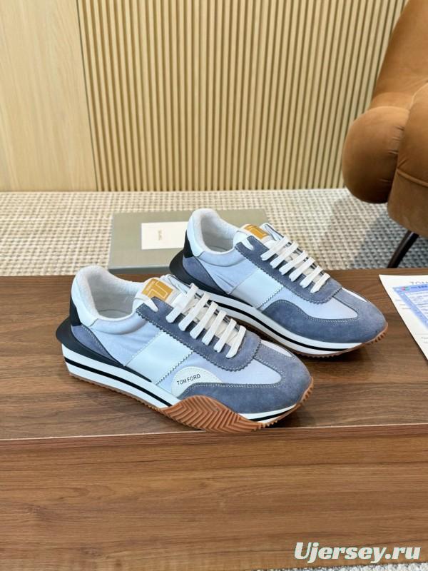 2025 Unisex TOM FORD Blue White Grey Leather Suede Sneakers LY00360(F)/LY00370(M)