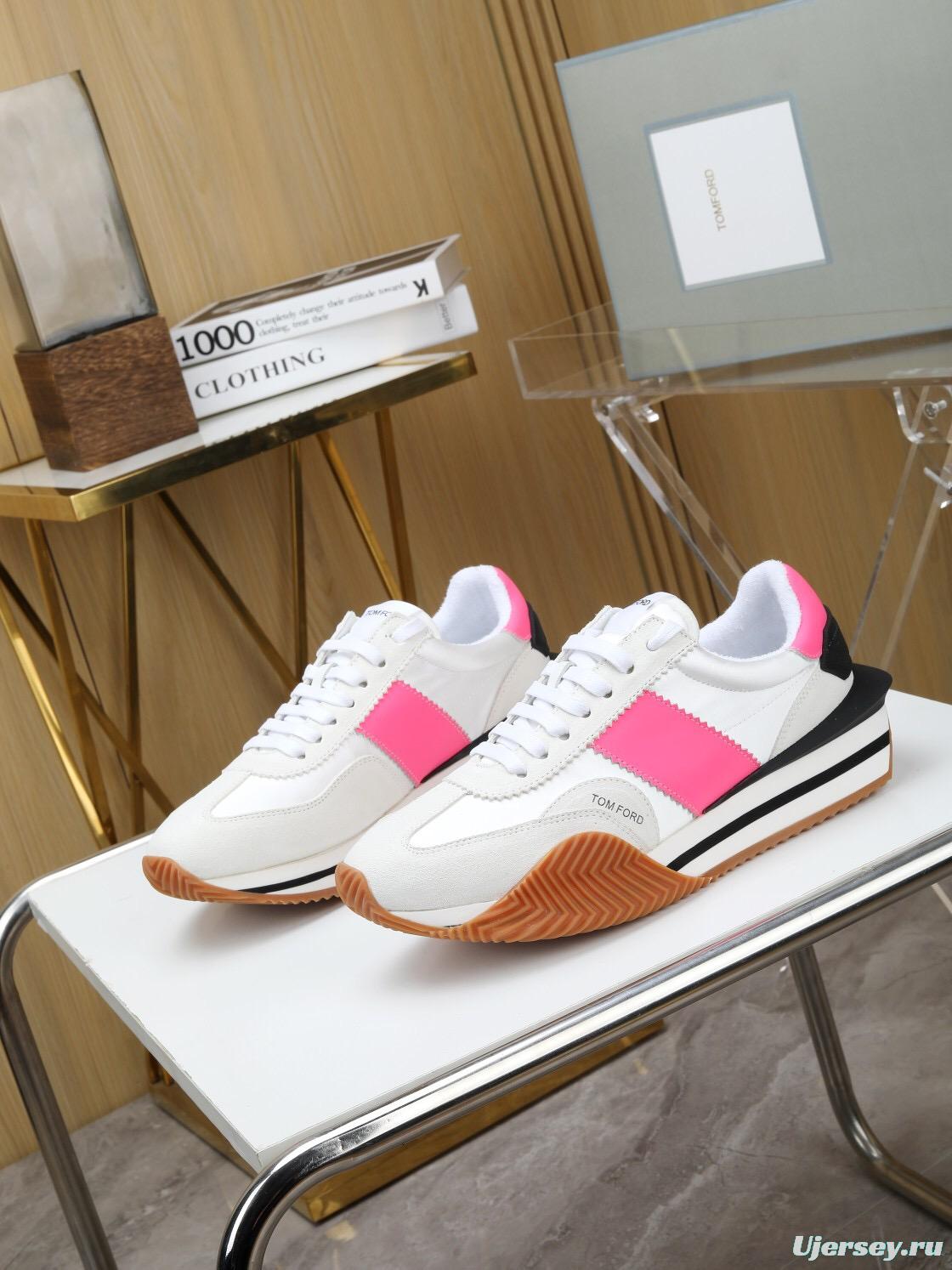 2025 Unisex TOM FORD White Pink Black Leather Suede Sneakers LY00360(F)/LY00370(M)