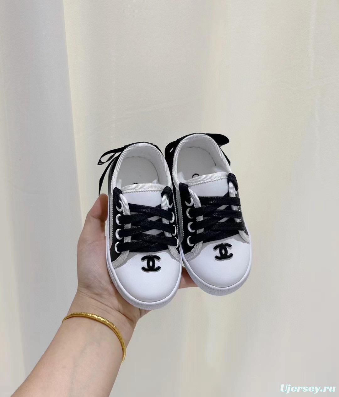 2024 Kids CHANEL White Black Canvas Casual Shoes