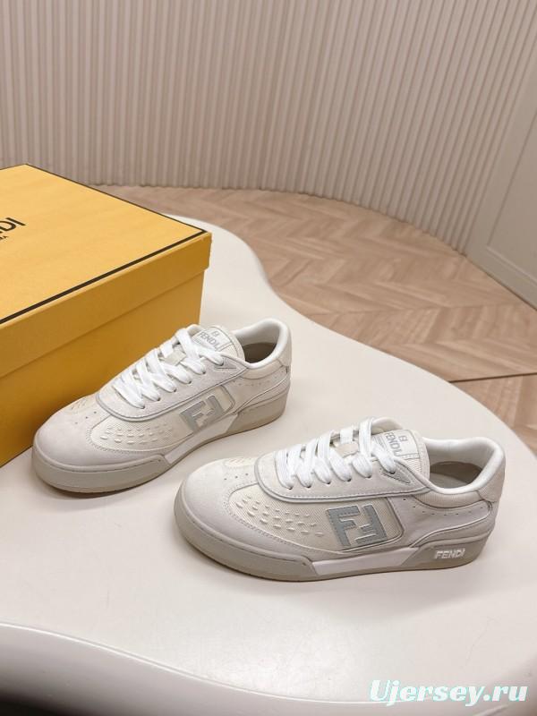 2025 Unisex Fendi White Grey Leather Plimsolls FF Retro Design LY00350(F)/LY00360(M)