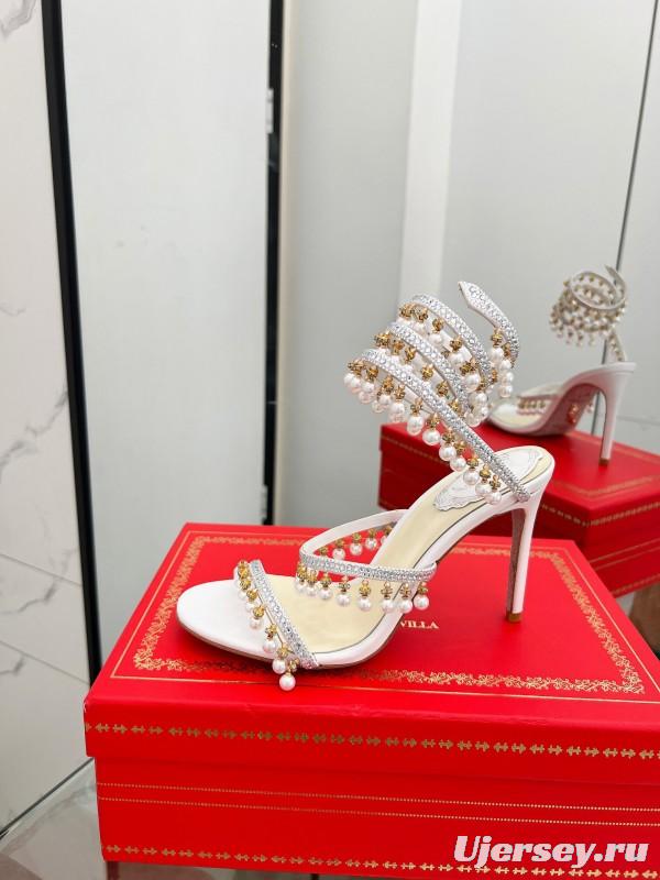 2025 Women RC White Crystal Pearl Leather High Heel Sandals LY00360