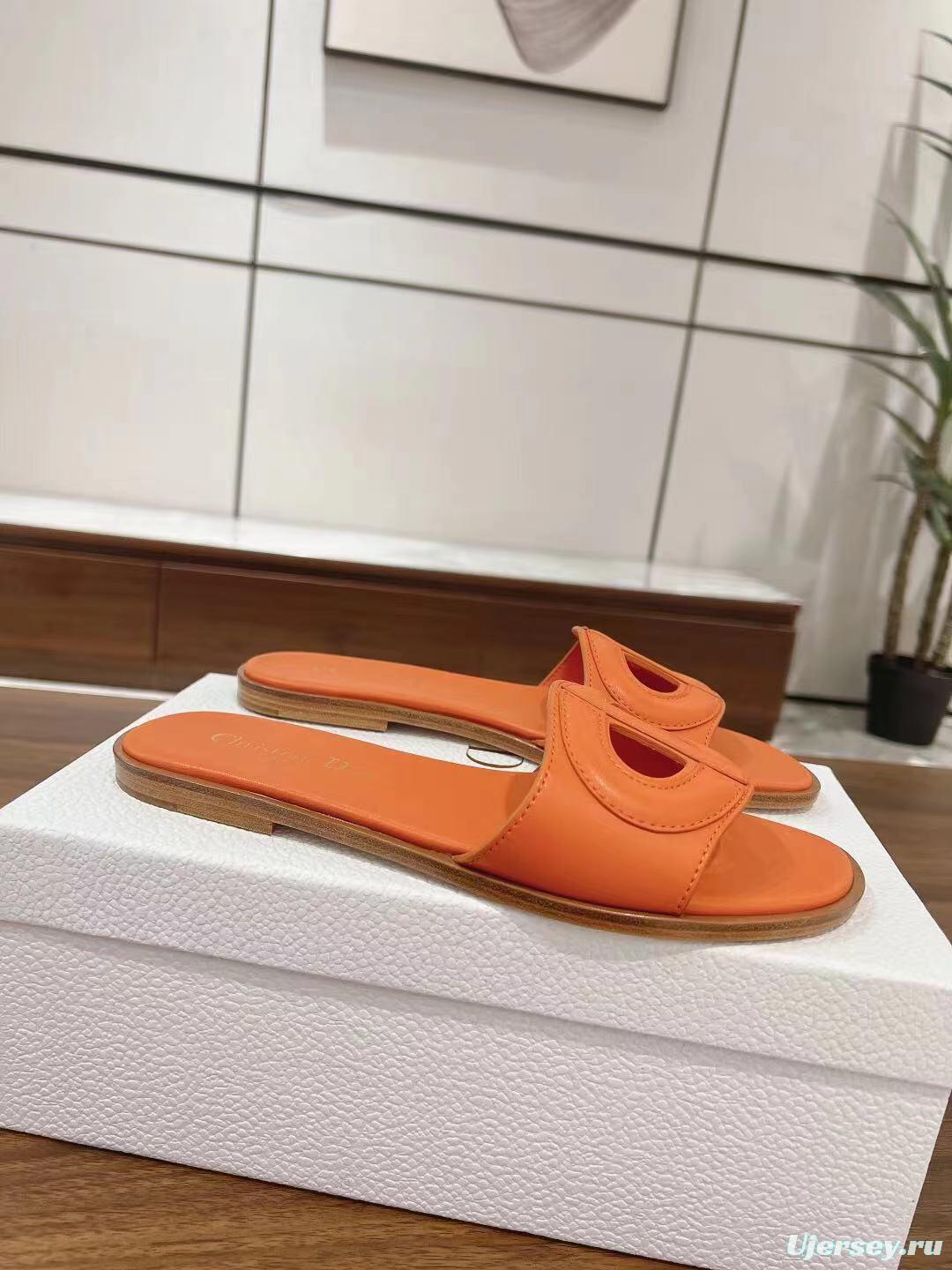 2025 Women Dior Orange Leather Slippers LY00260