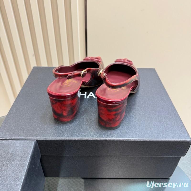 2025 Women Chanel Burgundy Leather Slingback Heels KFY00290