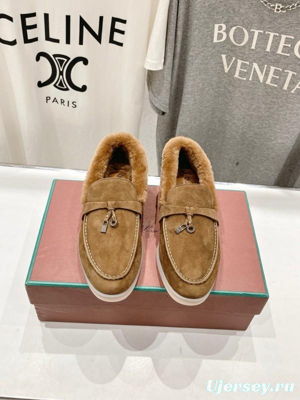 2024 Women Le Parmentier brown suede shearling loafers