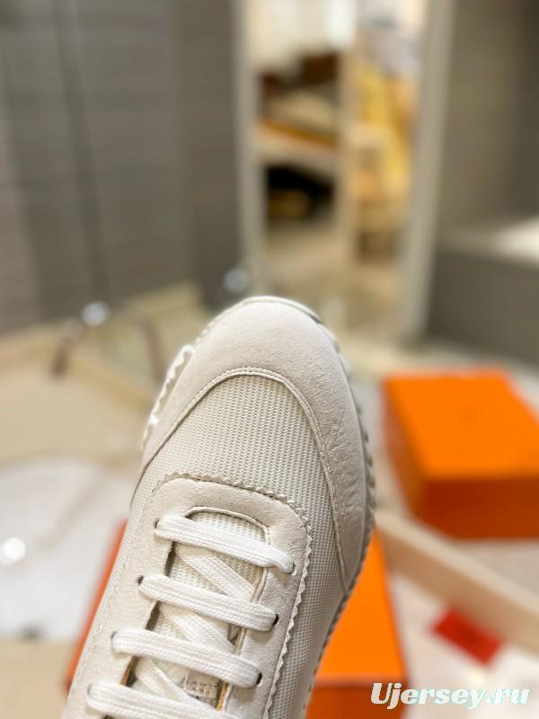 2024 Unisex Hermès White Imported Silky Calf Suede Rain Cloth Casual Sneakers MJ00320