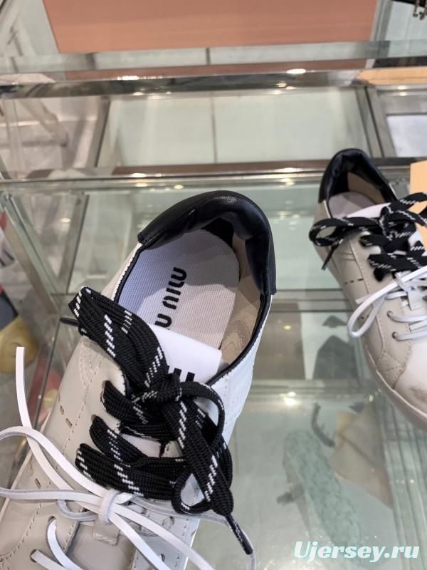 2025 Women Miu Miu White Black Leather Sneakers LY00290