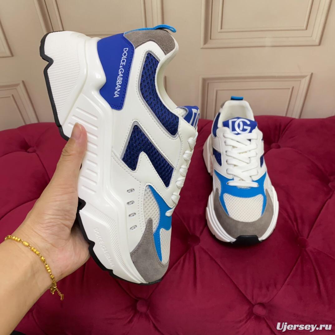 2025 Unisex Dolce & Gabbana White Blue Grey Mesh Leather Sneakers LY00330(F)/LY00340(M)