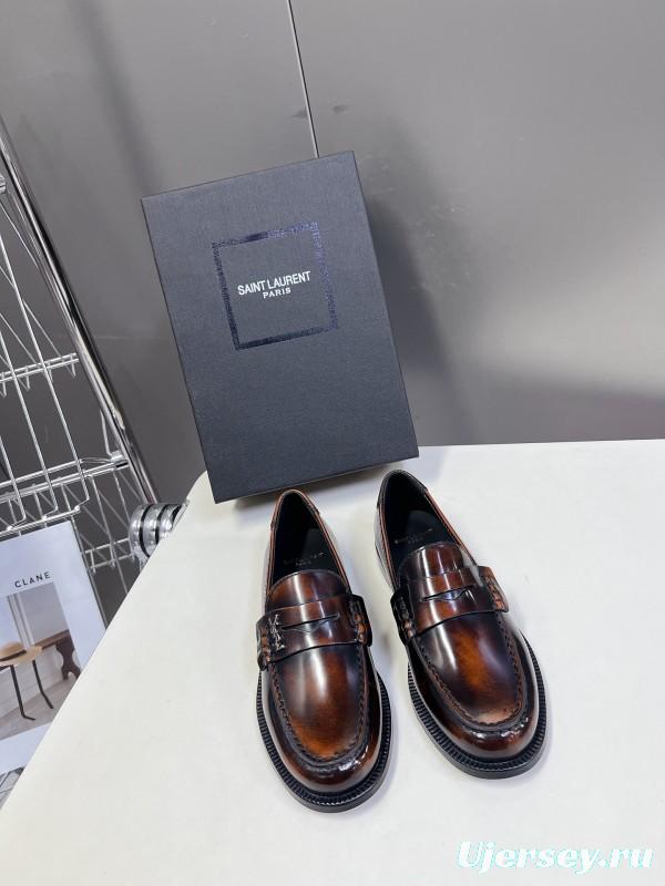 2025 Women Yves Saint Laurent Brown Leather Loafers KFY00350