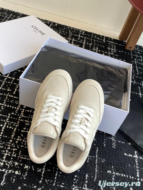 2025 Women Celine Beige Canvas Sneakers CELINE Embroidered Logo