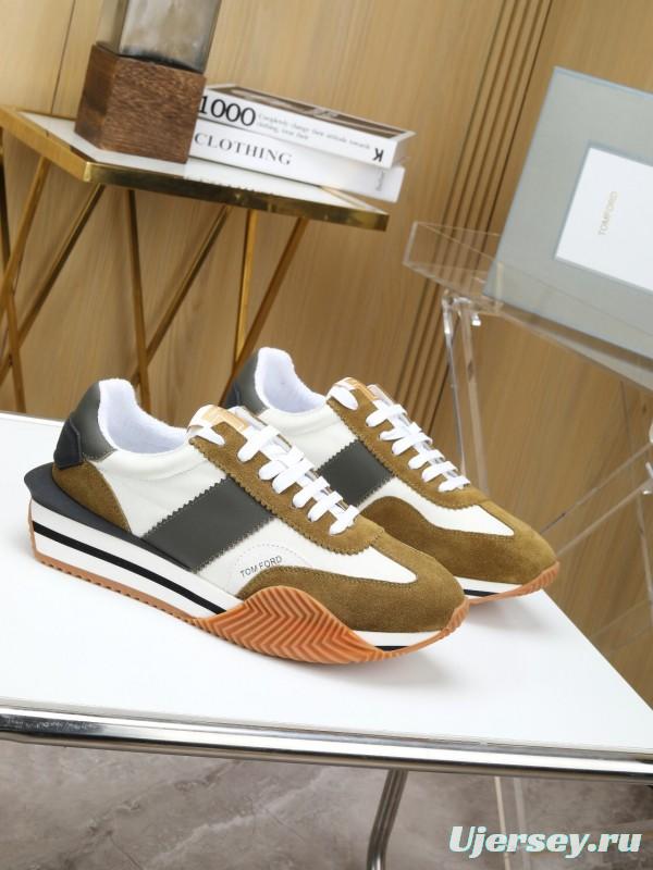 2025 Unisex TOM FORD White Black Brown Leather Suede Sneakers LY00360(LY00370)