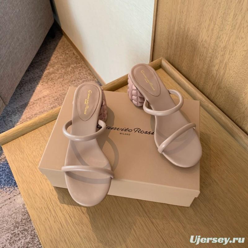2025 Women Gianvito Rossi Beige Leather Slippers KFY00260