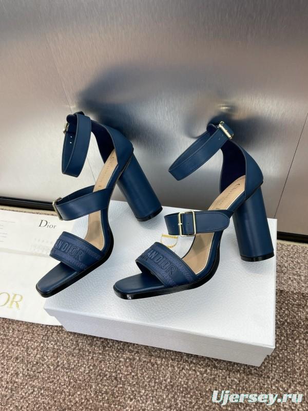 2025 Women Dior Blue Leather Suede High Heel Sandals