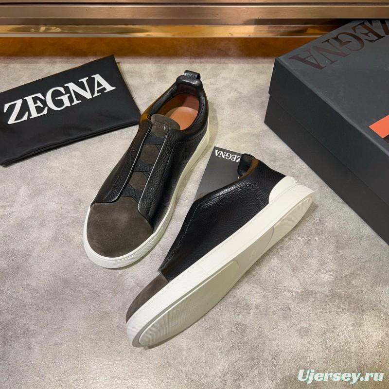 2024 Men Ermenegildo Zegna Black Brown Leather Suede Sneakers
