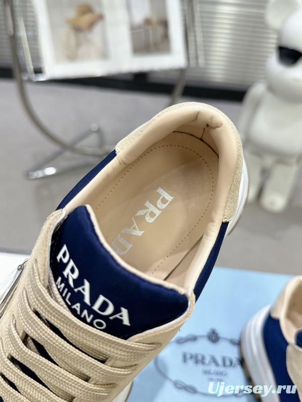 2025 Unisex Prada Blue Beige Suede Leather Sneakers KFY00310