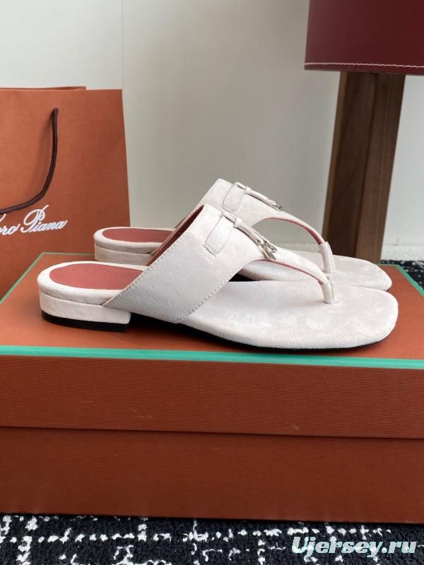 2025 Women Le Parmentier White Suede Thong Sandals KFY00280