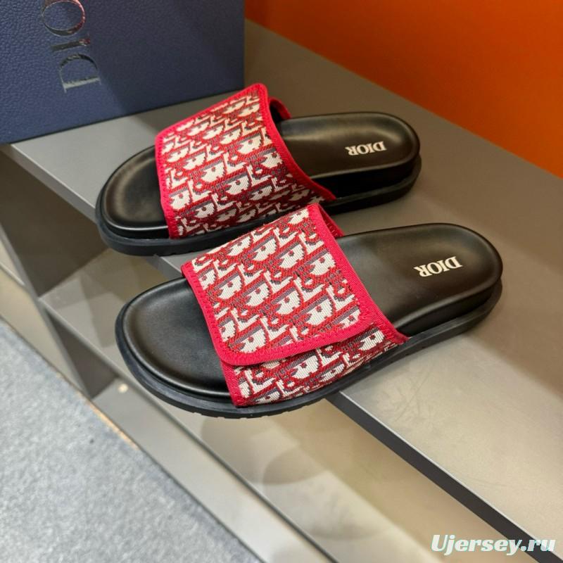 2024 Dior Red White Jacquard Slippers MJ00180