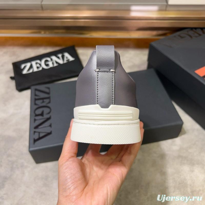 2024 Men Ermenegildo Zegna Gray Calfskin Casual Sneakers MJ00280