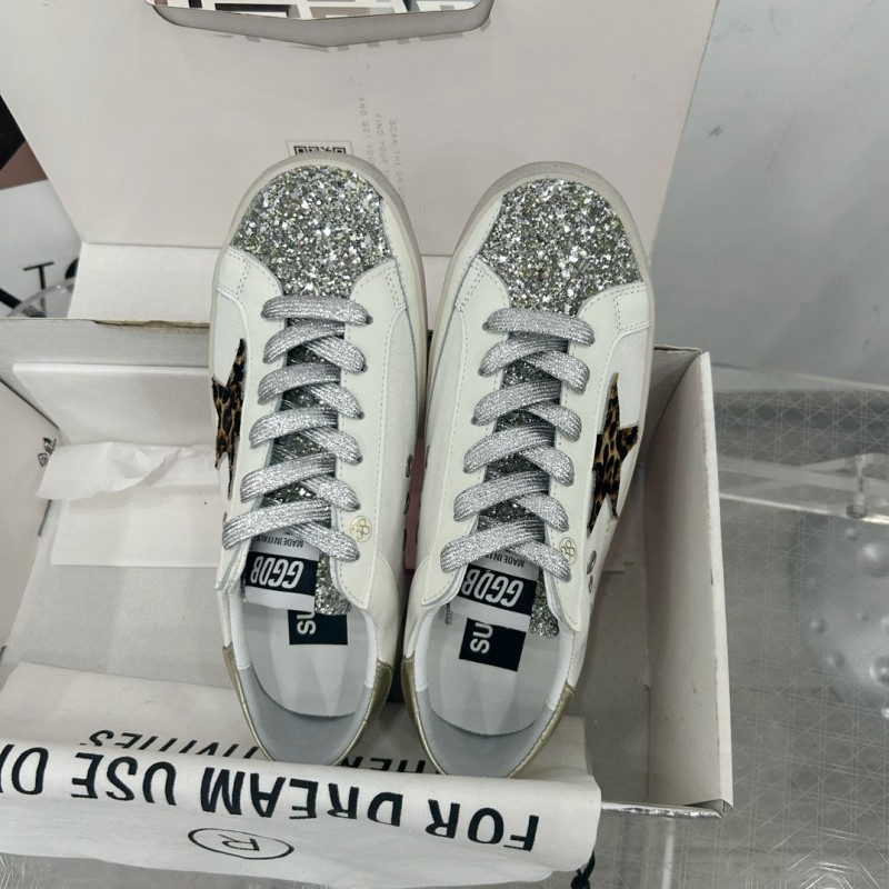 2025 Women GGDB White Leopard Print Leather Sneakers