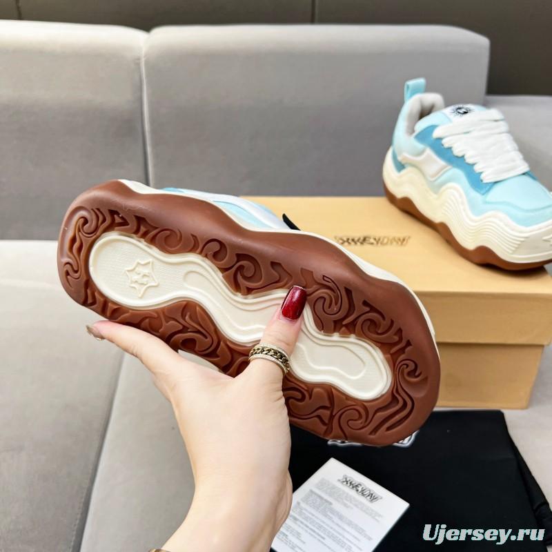 2025 Unisex HEYDAY Blue White Canvas Leather Wave Sneakers KFY00260