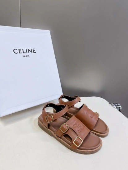 2025 Women Celine Light Brown Leather Sandals KFY00280