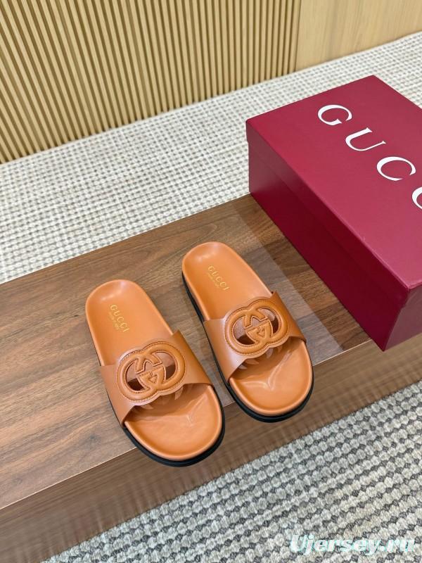 2025 Women Gucci Brown Leather Slides LY00230