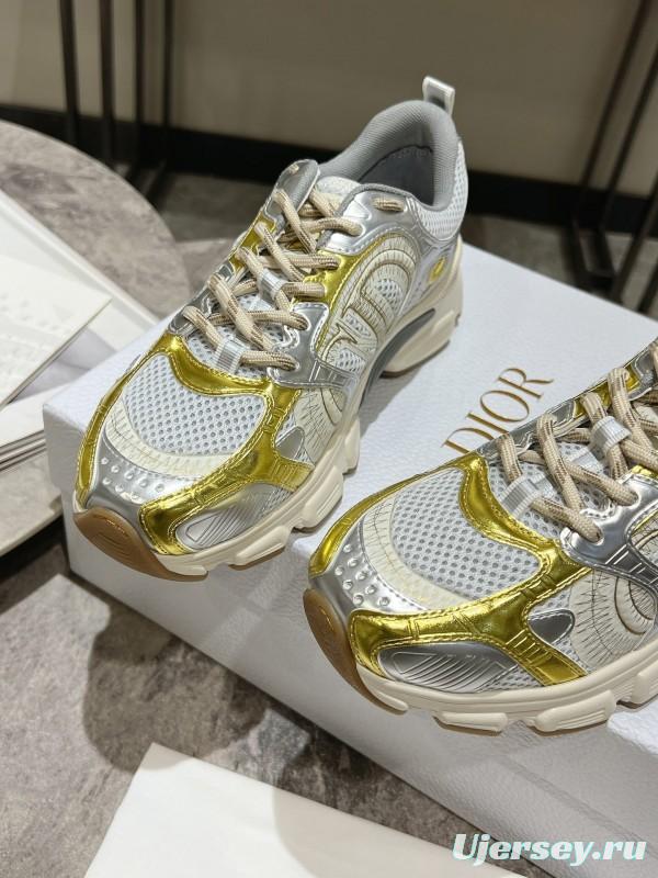 2025 Women Dior White Yellow Silver Mesh Leather Sneakers