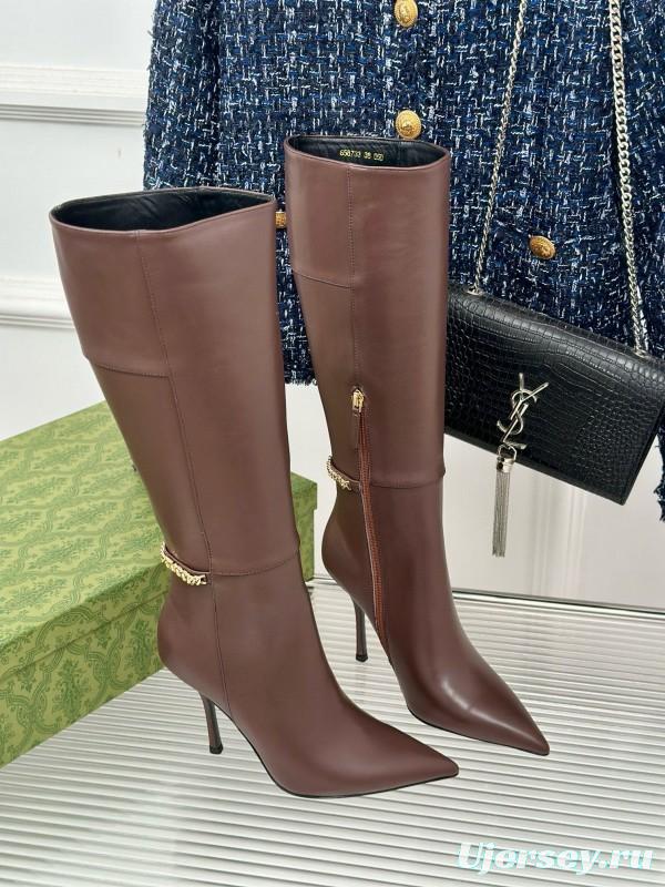 2024 Women Gucci brown leather boots chain MJ00550