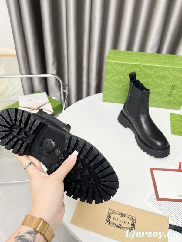 2024 Women Gucci Black Leather Chelsea Boots MJ00340