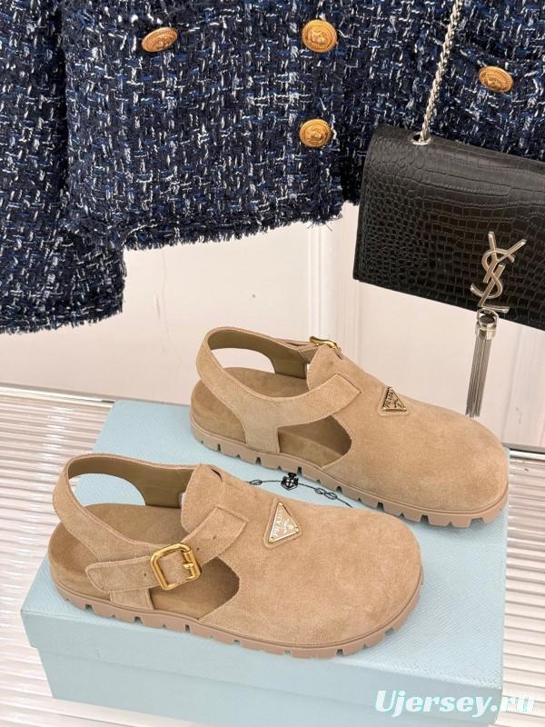 2025 Women Prada Beige Suede Sandals