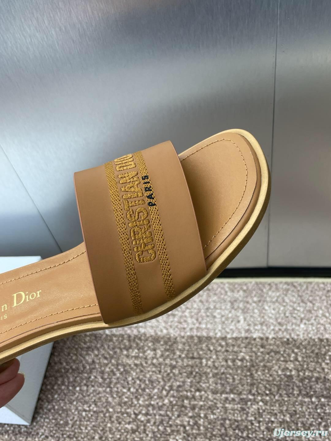 2025 Women Dior Brown Leather Slippers