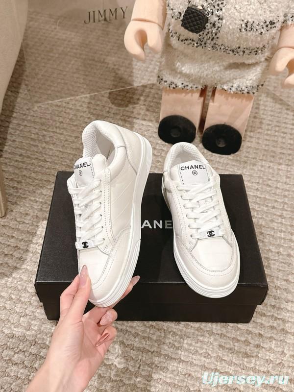 2025 Women Chanel White Leather Sneakers