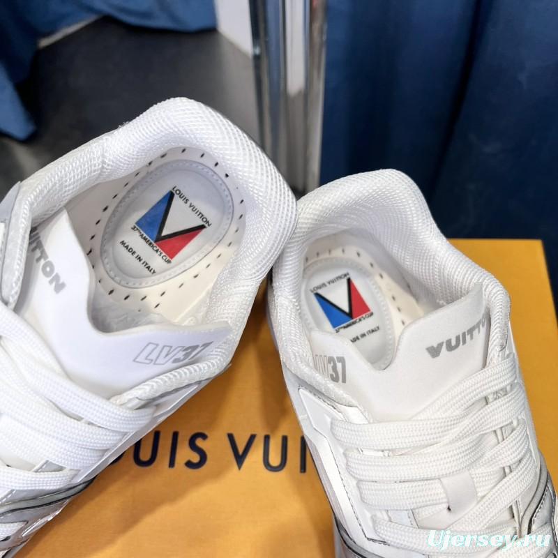 2025 Unisex Louis Vuitton White Light Grey Mesh Leather Trainer